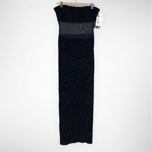 Jessica McClintock Gunne Sax Black Glitter Mesh Panel Strapless Dress 11 NWT